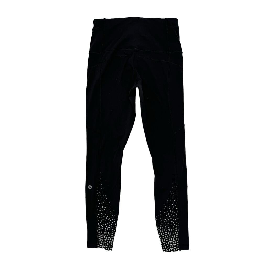 LULULEMON Black Reflective Triangle Running Leggings Size 4 Zippered Pockets